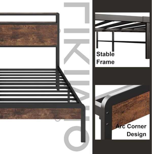 LIKIMIO Full Bed Frame, Platform Bed Frame Full with 2-Tier Storage Headboard and Strong Support Legs, More Sturdy, Noise-Free, No Box Spring Needed, Vintage Brown