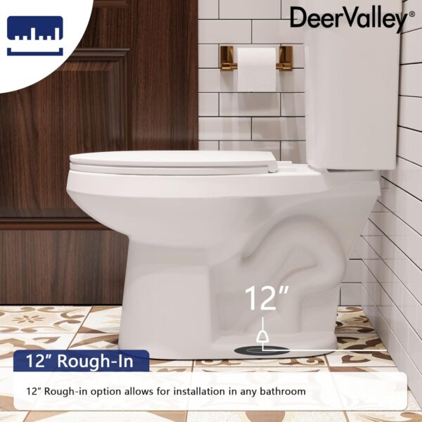 DeerValley Elongated Two-Piece Toilets for Bathrooms, ADA Height 17.5" Comfort Chair Height Toilet Bowl With Soft Close Seat, Dual Flush Toilet 1.1/1.6 GPF and MaP 1000g, 12” Rough in White Toilet