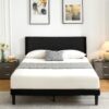 Queen Size Platform Bed Frame with Fabric Upholstered Headboard and Strong Wooden Slats Support,Mattress Foundation,No Box Spring Needed,Easy Assembly (Black, Queen)