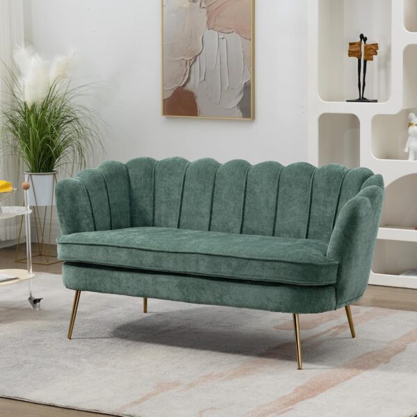 59" Wide Modern Boucle Loveseat Small Sofa Small Mini Room Couch 2-Seater Sofa with Gold Metal Legs for Small Space Office Studio Apartment Bedroom (Green)