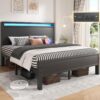 Queen Bed Frame with Headboard, Bed Frame with Charging Station & LED Light, Under-Bed-Storage, No Box Spring Needed, Noise Free, Easy Assembly, Black