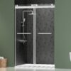DELAVIN 44"-48" W x 75" H Frameless Shower Door, Double Sliding Shower Door, 5/16"(8mm) Clear Tempered Glass, Noiseless Shatterproof Glass Shower Door with Square Rail, Stainless Steel, Aluminum