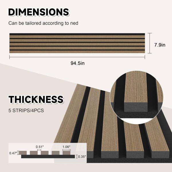 4 Pack Wood Slat Wall Wood Paneling,95 x 8 in Soundpoof Wooden Engineered Wood Slat Wall Panels,Stylish Acoustic Wall Panels for Interior Wall Decor with Felt Backing,Walnut