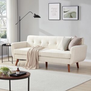Tbfit 78" W Linen Sofa Couch, Mid Century Modern Decor Loveseat Couches for Living Room, Button Tufted Upholstered Small Couch for Bedroom, Solid, and Easy to Install Love Seats Furniture, Beige
