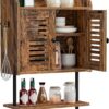 HOOBRO Medicine Cabinet, Double Doors Bathroom Wall Cabinet with Towel Bar, Adjustable Shelf, 2 Hooks, Over The Toilet Storage Cabinet, for Bedroom, Kitchen, Rustic Brown BF46CW01