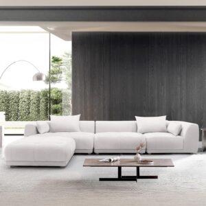 COLAMY 144" Cloud Sectional Couch with Ottoman,Modular Sectional Sofa with 3 Large Seat and 1 Ottoman for Living Room,Chenille, Beige
