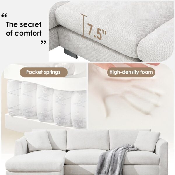 96 * 56" Modern Cloud Sectional Sofa,L-Shaped Luxury Couch Set with 2 Free Pillows,4-seat Chenille Indoor Furniture with Oversized Chaise for Living Room,Apartment,Office, Minsk Gray