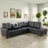 Leather Sectional Couch Sofa, Modern Nail-Head Design L Shaped Sectional Sofa for Living Room, 4 Seat L Couch with Cup Holder for Bedroom, Black ZA