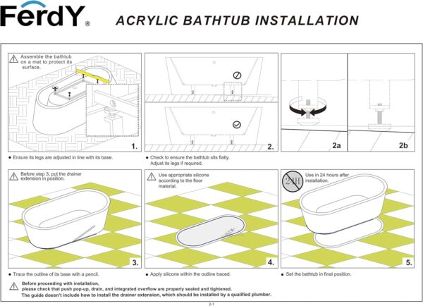 FerdY Luzon 67" Acrylic Freestanding Bathtub, Ergonomic Lightweight Classic Oval Soaking Bathtub with Chrome Drain, Classic Slotted Overflow, Modern White
