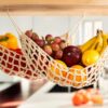 3 Pack Hanging Fruit Hammock - 3 Handwoven Cotton Veggie or Banana Hammocks + 6 PCS Hooks - Kitchen Storage That Saves Counter Space at Home, Boat, or Rv - Hang on Furniture Handles or Under Cabinet
