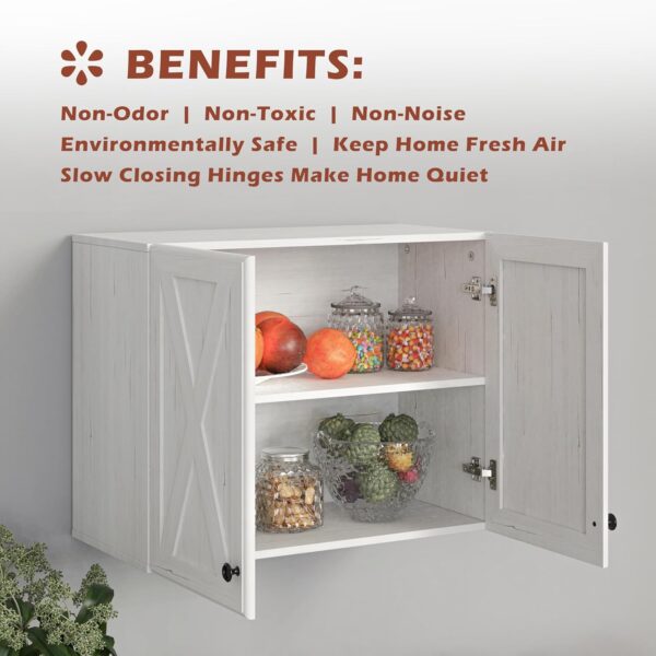 Wall Storage Cabinets - Farmhouse Kitchen Laundry White Wall Mounted Cabinets with 3 Doors and Shelves, 35inch Wide