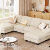 JUMMICO Sectional Couches for Living Room, U Shaped Couch with Chenille Fabric, 4 Seat Modern Sofa with Removable Pillows for Apartment and Small Space (Corduroy, Beige)