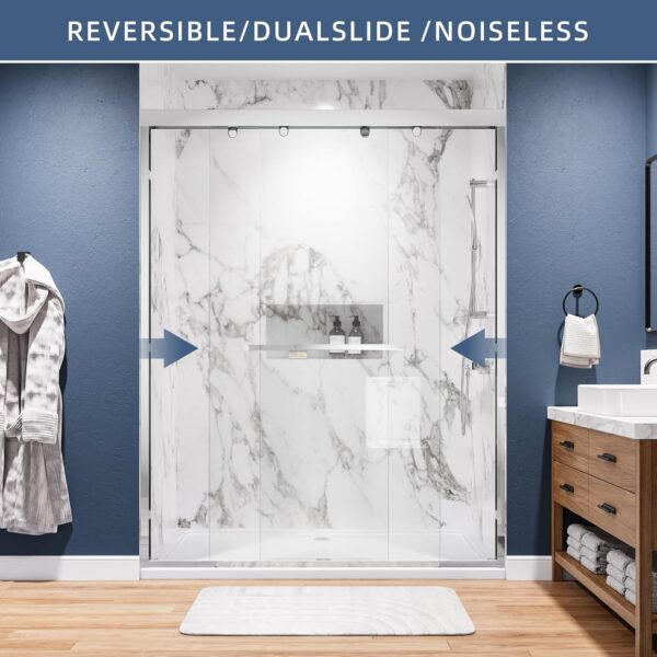 56-60 in. W x 76 in. H Double Sliding Shower Door, Chrome Semi-Frameless Glass Shower Door with 5/16 in. Tempered Clear Glass, Easy to Clean & Easy to Install