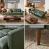 mopio Aaron Couch, Small Futon Sofa Bed, Sleeper, Loveseat, Mid Century Modern Futon Couch, Sofa Cama, Couches for Living Room, Bedroom (Sage Green, Faux Leather)
