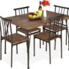 Best Choice Products 5-Piece Metal and Wood Indoor Modern Rectangular Dining Table Furniture Set for Kitchen, Dining Room, Dinette, Breakfast Nook w/ 4 Chairs - Drift Brown