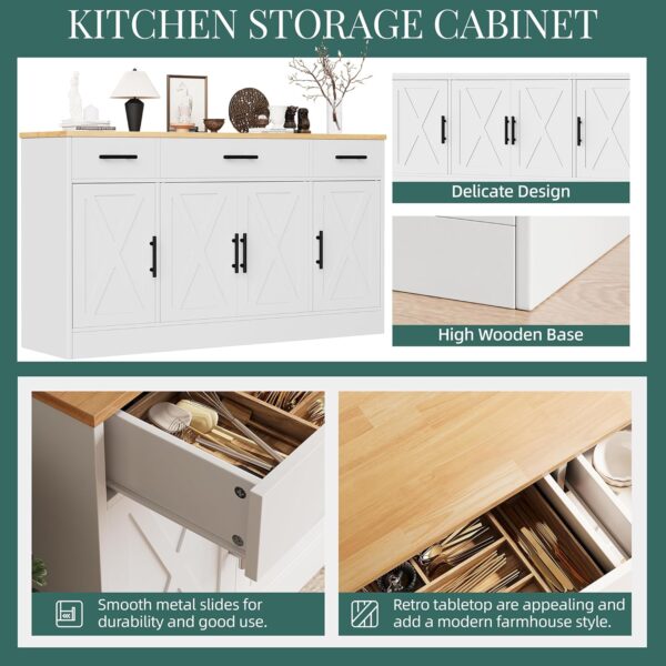 Shintenchi Buffet Cabinet with Storage,53.4" Large Kitchen Storage Cabinet with 3 Drawers and 4 Doors,Wood Farmhouse Buffet Cabinet with Adjustable Shelf for Kitchen Living Room,White
