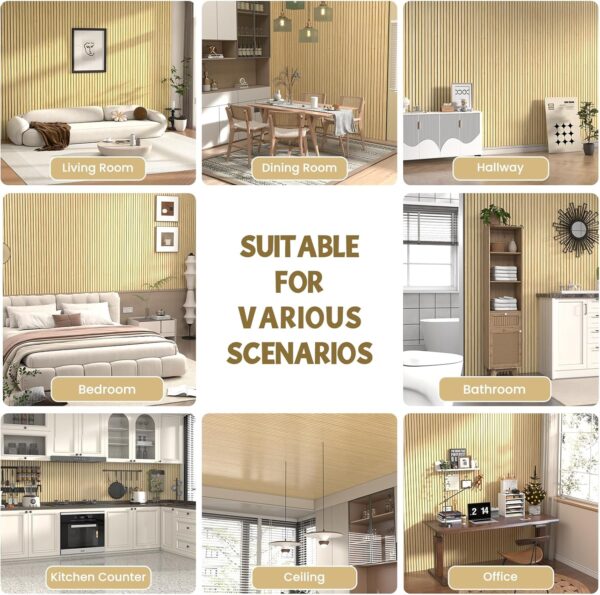 4-Pack Acoustic Wood Panels for Wall (48" x 27") – Stylish Soundproof Slat Panels with Wood Finish for Noise Reduction and Indoor Wall & Ceiling Decoration