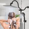 Hibbent All Metal High Pressure Rainfall 10 Inch Shower Head/Handheld Showerhead Combo/ 12 Inch Adjustable Curved Shower Extension Arm, 7-Spray, 71-inch Hose, Adhesive Showerhead Holder, Matte Black
