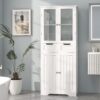 67" Tall Bathroom Storage Cabinet, Freestanding Linen Cabinet with Glass Doors and Shelves, Large Bathroom Pantry Cabinet with 2 Drawers for Living Room, Kitchen, Dining Room, Office, White