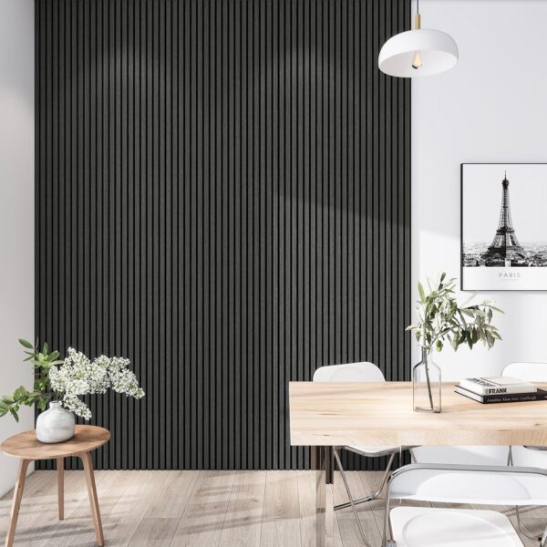MDF Acoustic Wall Panels Sound Absorbing, 2 Pack 94.5 x 23.4 inch Sound Proof Foam Wall Panels & Wood Slat Wall Panels for Interior Wall Decor, Matte Black