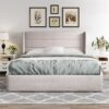 Allewie Full Size Lift Up Storage Bed, Modern Wingback Headboard, Hydraulic Support, No Box Spring Needed, Light Beige