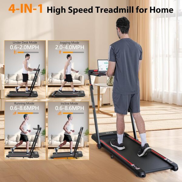 Walking Pad Treadmill, 3.0HP Under Desk Treadmill with Handle Bar and Incline, 300lbs Capacity with Removable Desk Workstation, Foldable Treadmill with Remote Control, APP for Home Office