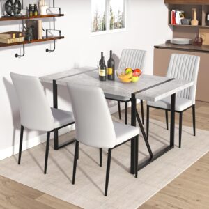 Merax 5 Piece Kitchen Dining Table Chairs Set with 4 Leather Chairs Rectangular Modern for Room Small Space, Gray