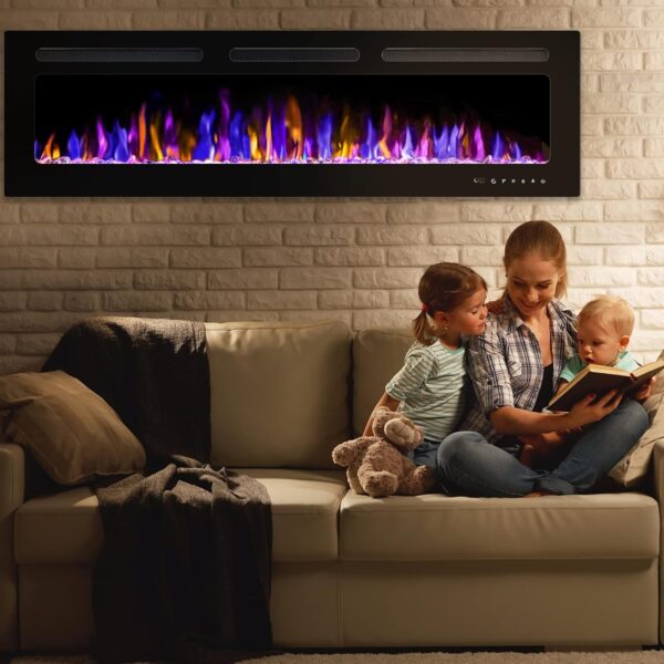 81cX1KvW7zL._AC_SL1500_.jpg 60" Electric Fireplace Wall Mounted and Recessed with Remote Control, 750/1500W Ultra-Thin Wall Fireplace Heater W/Timer Adjustable Flame Color and Brightness, Log Set & Crystal Options