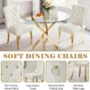 36" Round Glass Dining Table Set for 4, 5-Piece Modern Kitchen Table with 4 White Velvet Chairs, Modern Circle Leisure Table for Home Office Dining Room Small Spaces (Gold Leg)