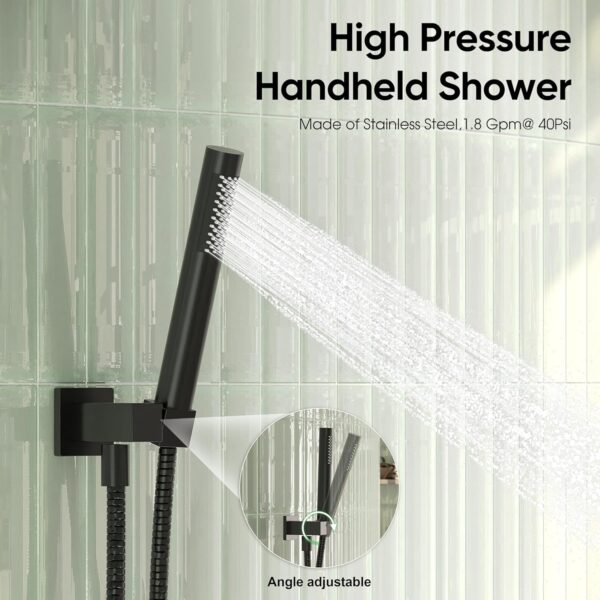 Esnbia Shower System with Tub Spout,Black Bathtub Shower Faucet Set,10 Inches Rain Shower Heads with Handheld Spary Combo, Tub Shower Kit with 3-Way Shower Valve, Matte Black