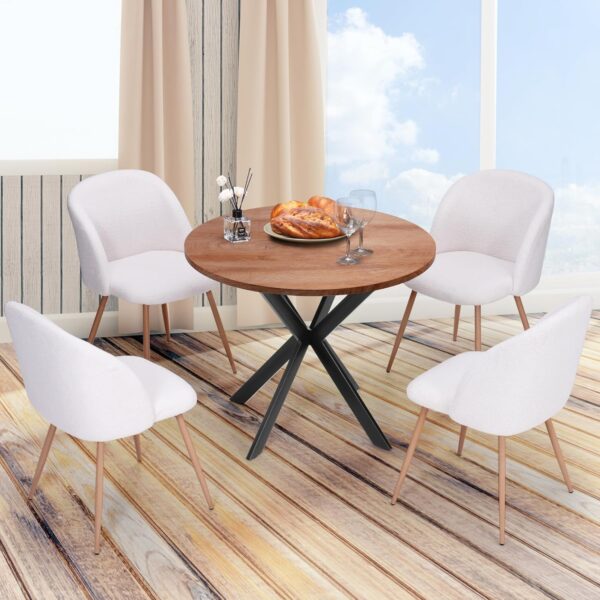 5 Pieces Dining Table Set for 4, 37”Home Kitchen Round Dining Table Set with Metal Base and Legs, Small Dining Table Chair Set, Fuzzy Sherpa Upholstered Armchairs