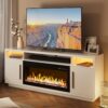 BELLEZE 70" Fireplace TV Stand for TVs Up to 80", LED Light Entertainment Center with 36" Electric Fireplace Heater, Storage Cabinet, Media Console Table for Living Room - Avenue (White)