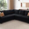 HONBAY Convertible Sectional Sofa L Shaped Couch for Small Apartment Reversible Sectional Couch for Living Room,Velvet Black