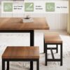 Feonase 7-Piece Dining Table Set with 6 Stools, 63" Large Extendable Kitchen Table Set for 4-8, Mid-Century Dining Room Table with Heavy-Duty Frame, Easy Assembly, Walnut