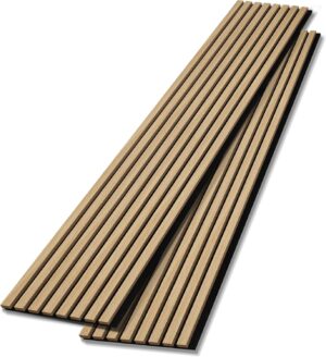 BUBOS Acoustic Wood Wall Panels,2 Pack 94.49” x 12.8” Wood Slat Wall Panels,Soundproof Wall Panels for Living Room,Bedroom,Kitchen & Offices,Natural Oak