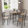JUMMICO 3-Piece Wooden Round Table & Chair Set, Space Saving Kitchen Breakfast Nook Wood Grain Tabletop with Metal Frame and Built-in Wine Rack for Kitchen, Dining Room (Walnut/Black)