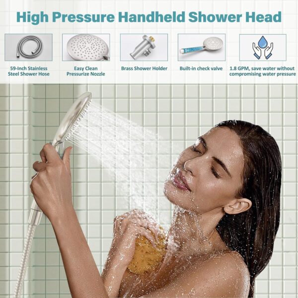 Gabrylly Bathtub Shower System, Shower Faucet Set with Tub Spout, High Pressure 10" Rain Shower head with Handheld Spray, Shower Fixtures with Pressure Balance Shower Valve, Brushed Nickel