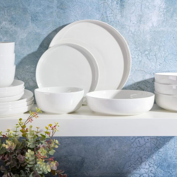 Gibson Home Oslo Porcelain Chip and Scratch Resistant Dinnerware Set, Service for 4 (16pcs), Plates and Bowls Dishes Sets, White
