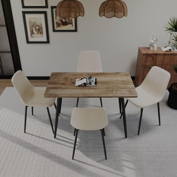 Small Dining Table Set for 4, Modern Dining Table and Chairs Set with 4 Fabric Dining Chairs, 5 Piece Wooden Dining Table Set, 47'' Kitchen Table Set, Ideal for Small Spaces