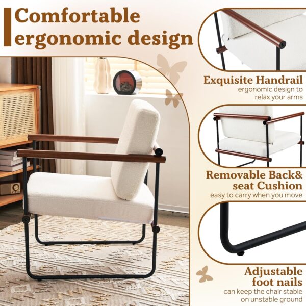 81e1M3XCEeL._AC_SL1500_.jpg 29in Boucle Fabric Accent Chair for Living Room, Modern Lounge Chair for Bedroom, Upholstered Reading Armchair with Metal and Wooden Arms (Walnut)