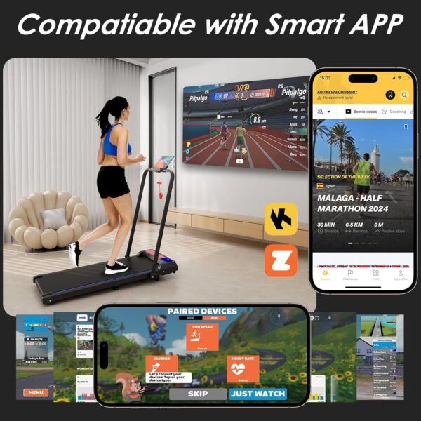 2 in 1 Portable Treadmill and Walking Pad for Home/Office, Foldable with Remote Control, APP, and LED Display