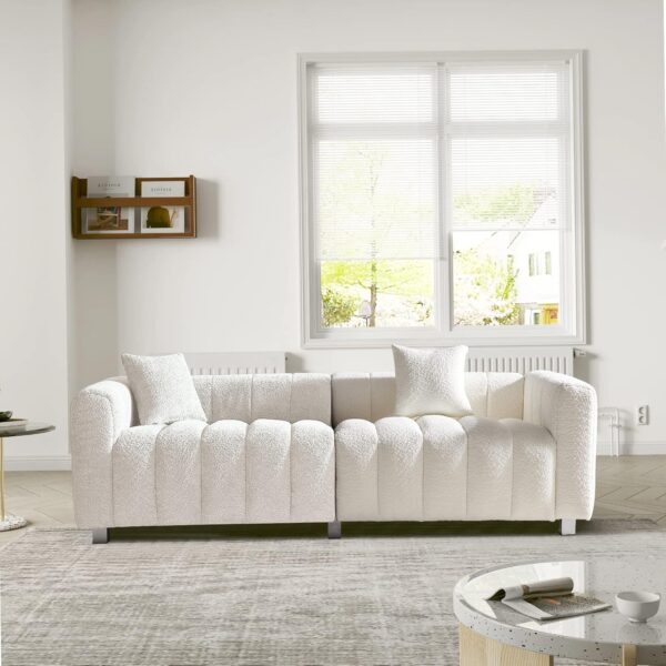 87.4" Modern 3 Seater Sofa Couch for Living Room, Mid Century Fluffy Couches with Solid Wood Frame and 6 Legs for Bedroom, Apartment, Weight Capacity 750 LBS (White)