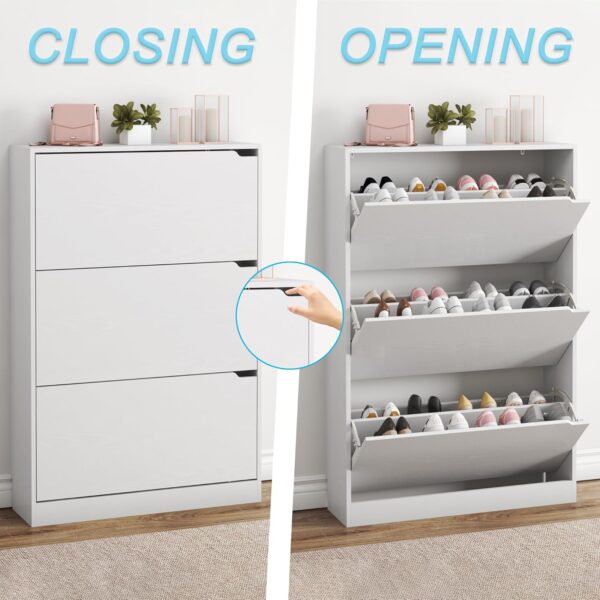 Shoe Cabinet with 3 Flip Drawers, Hidden Wood Shoe Cabinet,Freestanding Shoe Storage Cabinet for Entryway Hallway.White. 47.2" H*31.5" W*9.25" D.