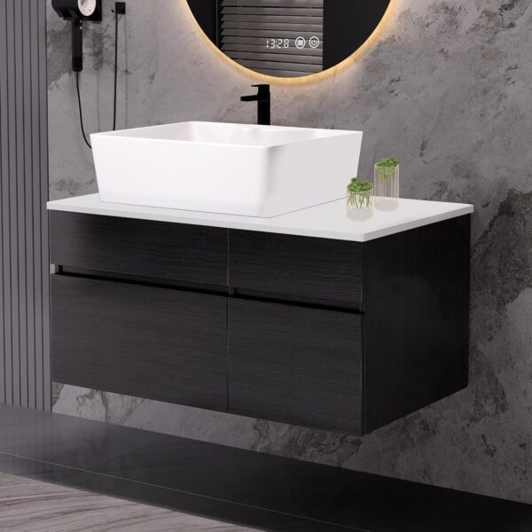 31.5 Inch Bathroom Vanity with Sink Combo, Floating Bathroom Vanity,Modern Wall Mount Bathroom Cabinet with Ceramic Integrated Sink,