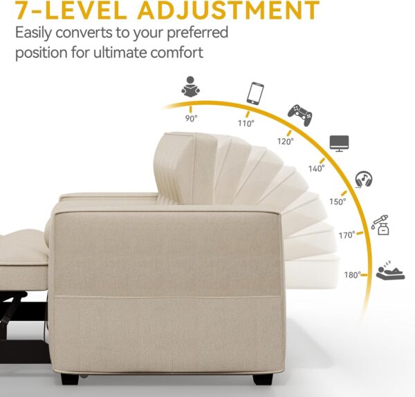 DWVO 3-in-1 Convertible Sleeper Sofa Bed, Folding Futon Couch with Pullout Bed, 5-Level Backrest, USB Ports, Storage Pockets, and Pillows, Modern Lounge Furniture for Living Room (Beige)