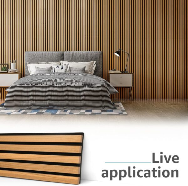 Art3d 4-Pack Acoustic Wood Slat Wall Panels for Interior Decor, 3D Fluted Sound Absorbing Wood Paneling for Accent Wall Ceiling Kitchen Living Room Bedroom Office, 94.5 x 7.9 inch Warm Teak