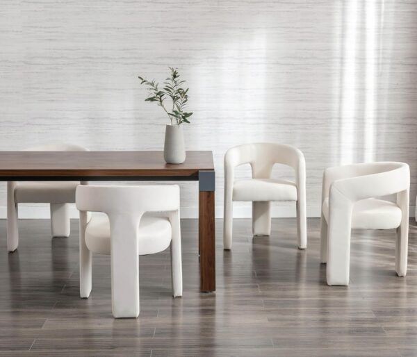 Modern Barrel Dining Chair, Velvet Upholstered Accent Side Chair with Arms Comfy Makeup Vanity Chair, Dining Living Room Kitchen Chair, Beige
