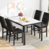 AWQM Products 5-Piece Marble Dining Set, Modern Kitchen Table and Chairs for Dining Room, Dinette, Compact Space Saving Furniture, 4 Upholstered Velvet Chairs - White