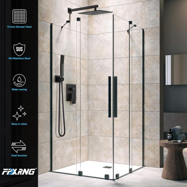 81gW4PeqftL._AC_SL1500_.jpg Black Shower Faucet Set, Rainfall Shower System with Rain Shower Head and Handle Set, Wall Mounted Shower Fixtures, Full Metal Trim Repair Kit 10 inch Matte Black (With Shower Valve)