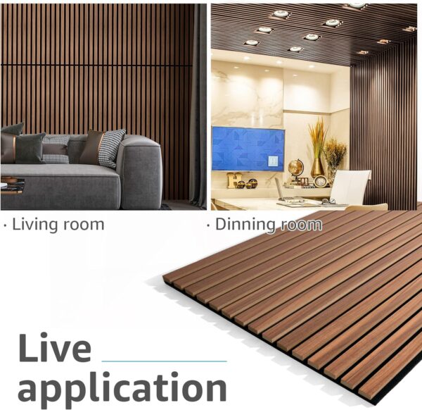 Art3d 2 Wood Slat Acoustic Panels for Wall and Ceiling - 3D Fluted Sound Absorbing Panel with Wood Finish - Walnut